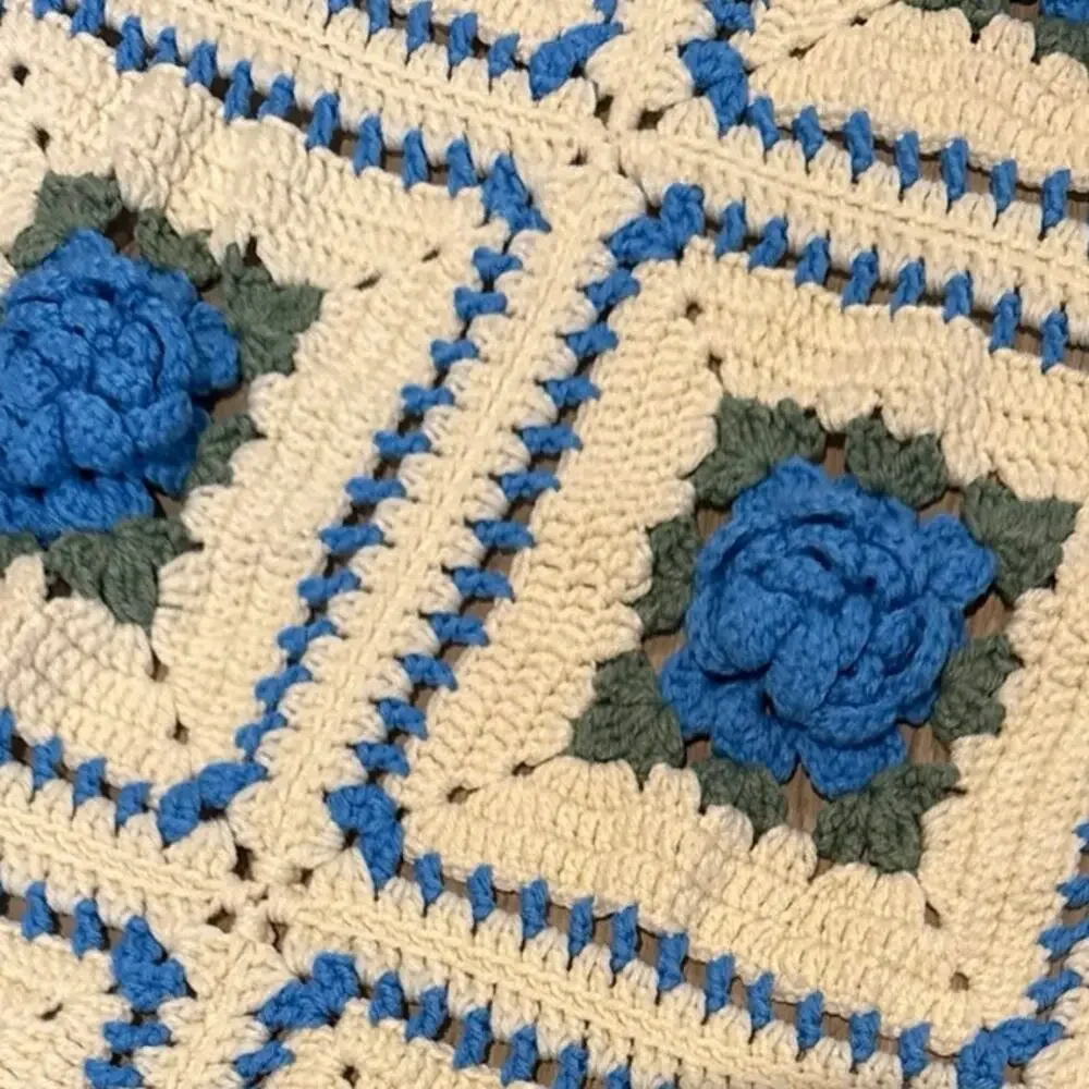 Handmade | ✨ Vintage Handmade Floral Crochet Granny Square Throw – 55” x 54” ✨